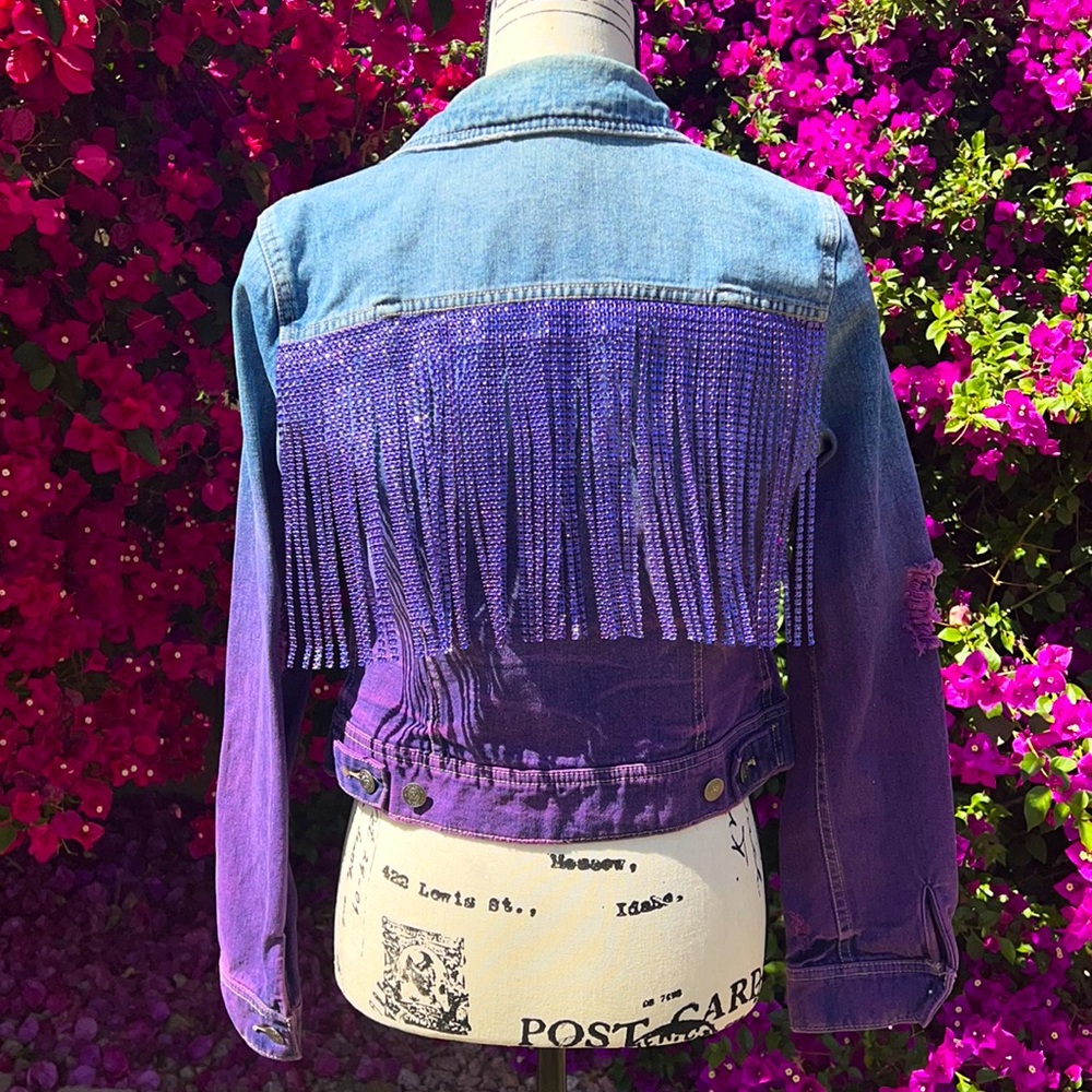 Custom Ombré Purple Fringe Jean Jacket